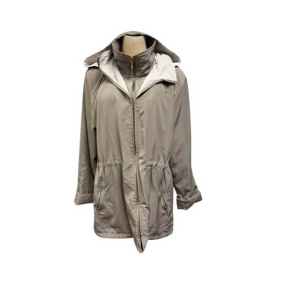 "OUTBROOK"Ladies Khaki Beige Hooded Utility Jacket Drawstring‎ Waist SZ Large